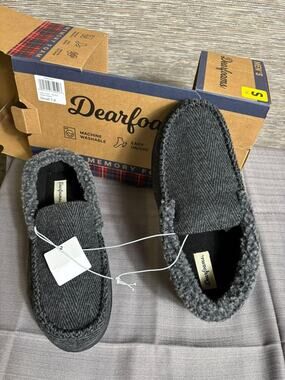Dearfoams Slippers Shoes Mens Size 7 Black Herringbone Moccasin Memory Foam
